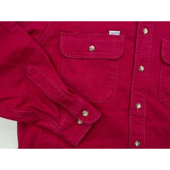 VINTAGE Carhartt Mens Medium Double Pocket Chamois Flannel Button Shirt USA 90s - Picture 4 of 12